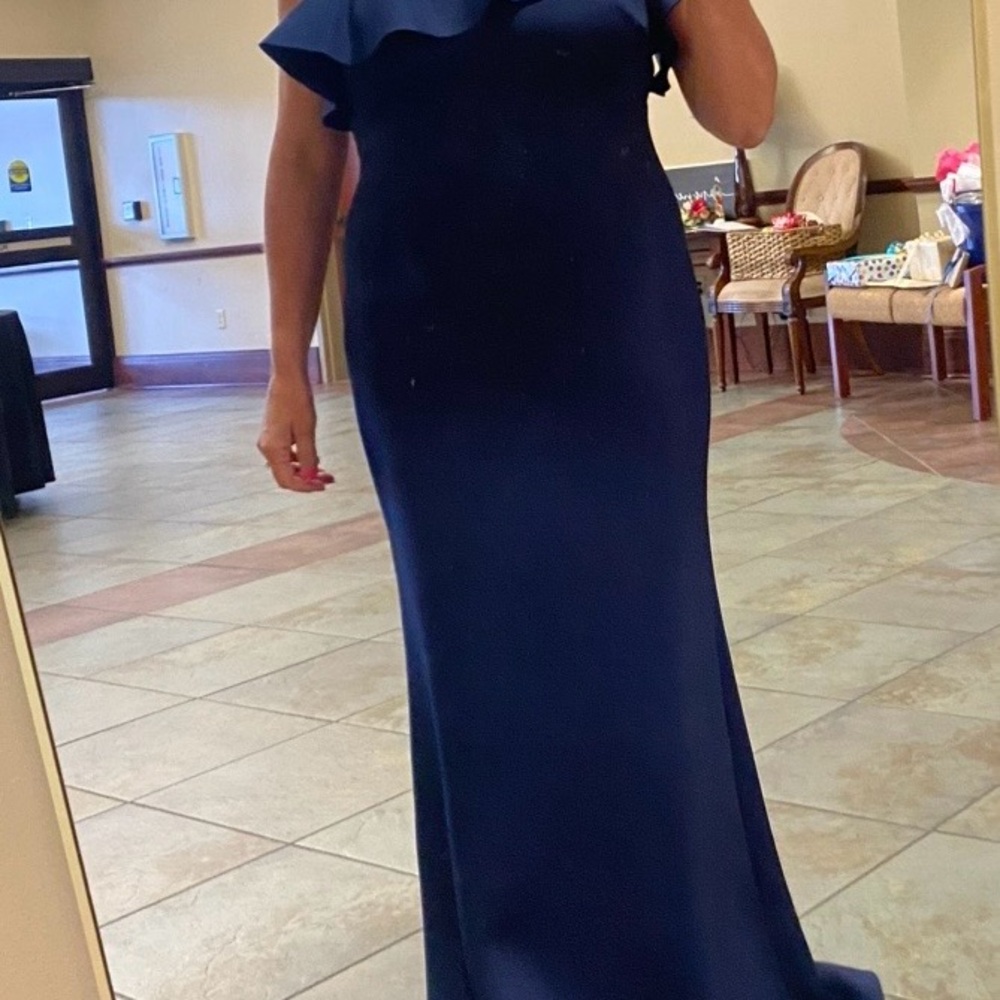 Eliza J Navy Blue Ruffle-Trim Maxi Dress